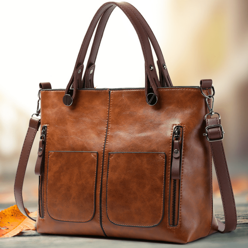 

Chic Vintage-inspired Tote Bag For Women - Spacious Shoulder & Crossbody Design, Leather With Polyester Lining, Zip Closure -