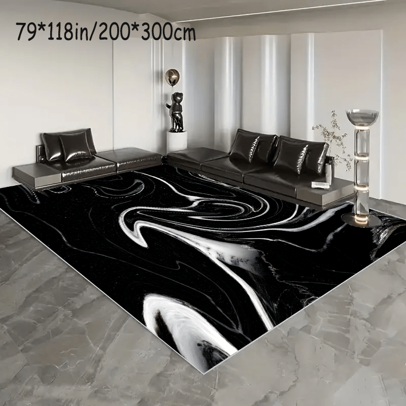 

Luxury Marble Wave Pattern Area Mat - 91.8" X 13.8", Non-slip, Machine Washable, Black & For Living Room, Bedroom, Dining, And More, Bedroom Mat | Monochrome Design | Machine Washable Mat