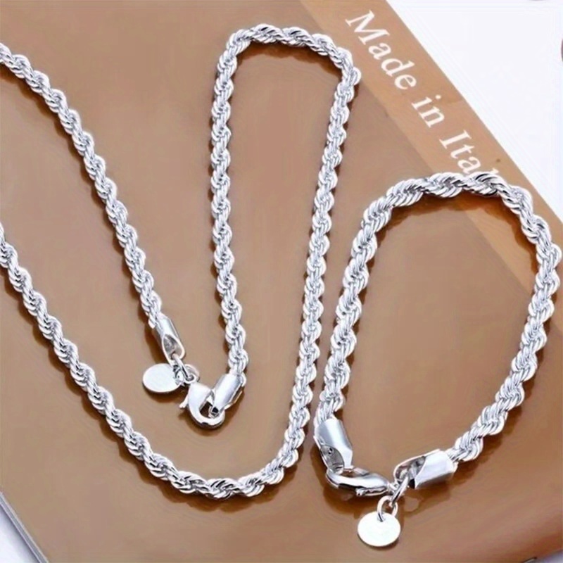 

Silvery- Necklace & Twist Bracelet Set - , For Or Gifting