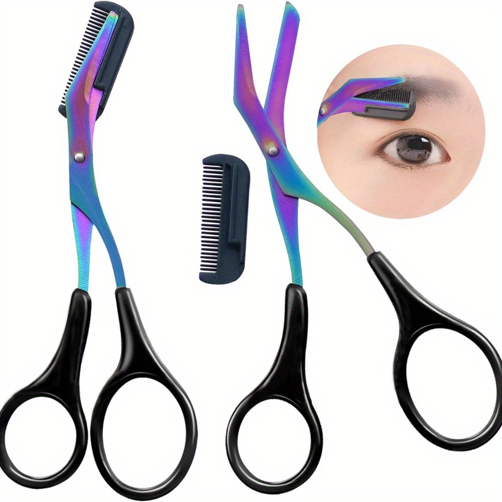 TEMU 2 Pcs Eyebrow Trimmer Scissor, 2024 New Eyebrow Trimmer For Women Men, Eyebrow Scissors With Comb, Non-slip Eyebrow Cutter Eye Brow Razors, Eye Brow Shaper Trimming Scissors Makeup Tool (black)
