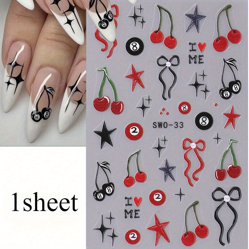 Image of 1pc 5d Embossed Nail Art Stickers Ribbon Bow Billiards Pattern Nail Art Decoration Suitable For Women And