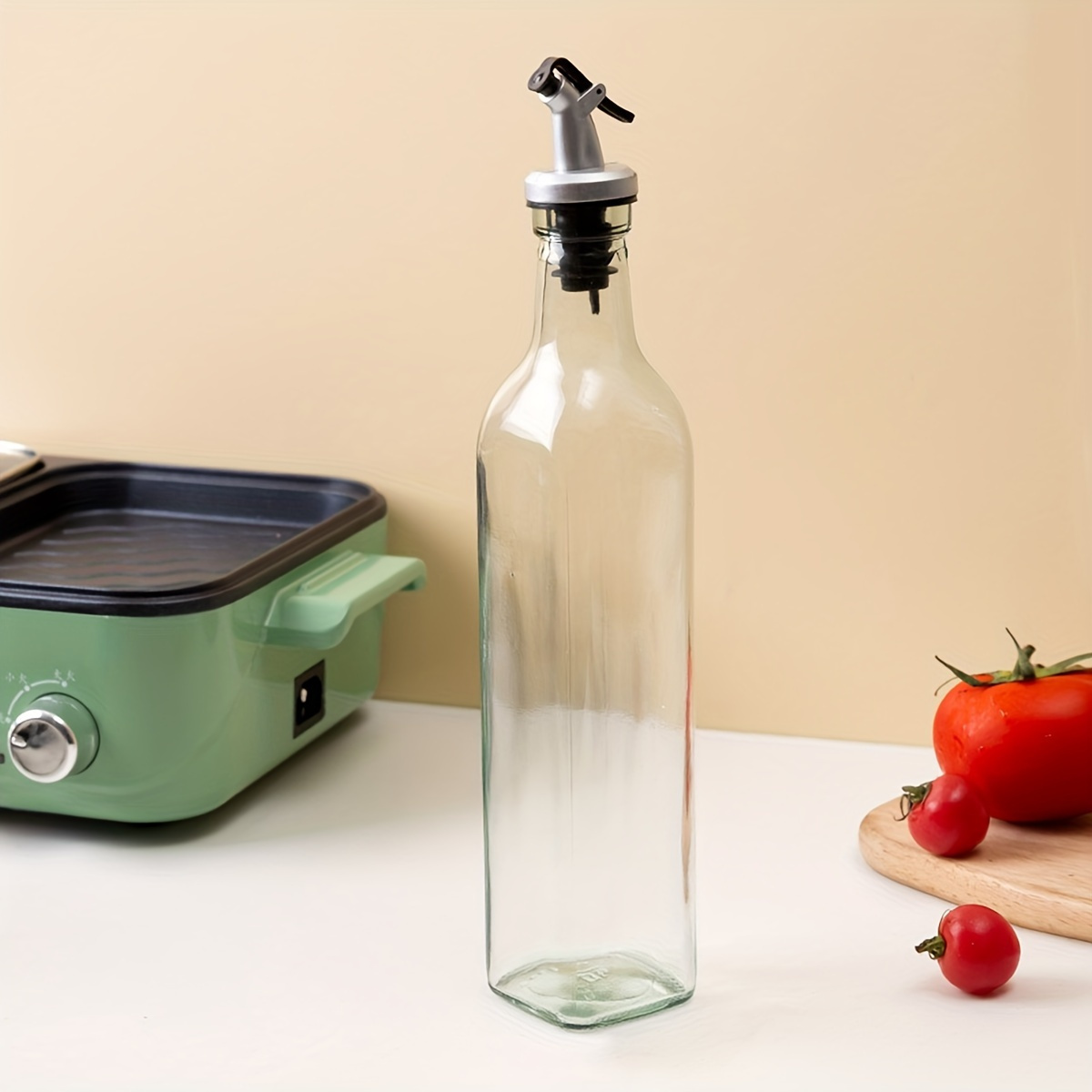 Image of 1pc 8.45oz Oil And Vinegar Dispenser - Leak-proof, Elegant Square Design For Olive Oil, Condiments - Durable, Space-, Portable, Hand Wash , Pvc-free