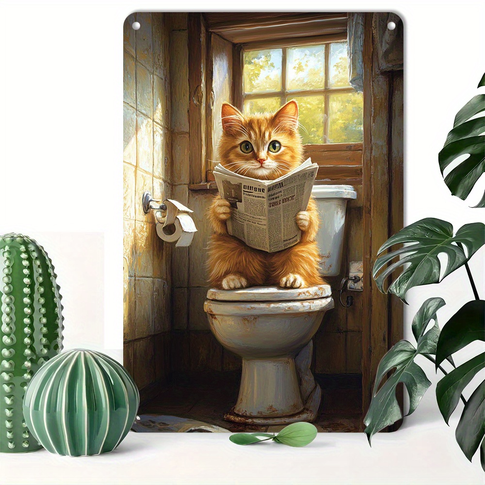 

1pc, Panneau en Étain Chat sur Toilette Panneau en Métal Vintage en Aluminium Plaque Murale Poster, Décoration Murale, Bar, Jardin (8x12 Pouces / 20*30cm), pour la Décoration de Chambre