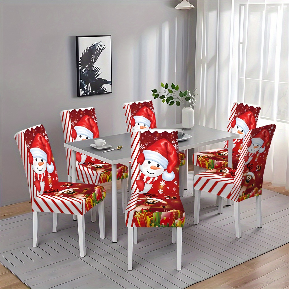 

2/4/6pcs Christmas Printed Chair Covers Holiday Decoration Full Set Table And Chair Covers Seamless Home Stool Covers