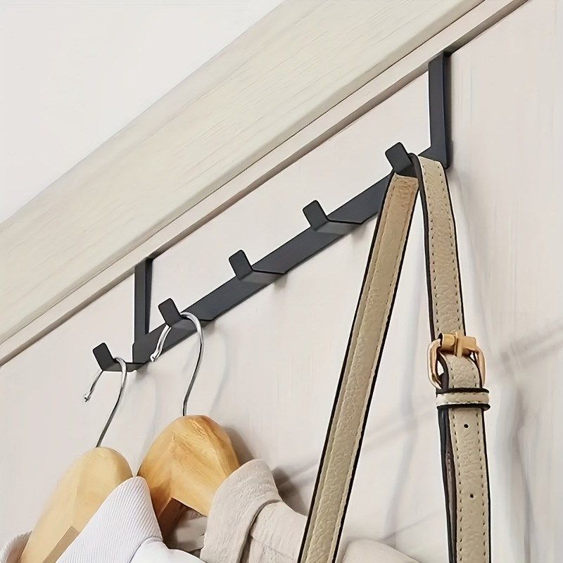 

1pc Fashion Over The Door Hook Rack - 5 Hooks, Wall Mount, No Punch, Multi- Hanging Organizer For Coats, Hats, Towels In Bathroom, Kitchen, Living Room - Material