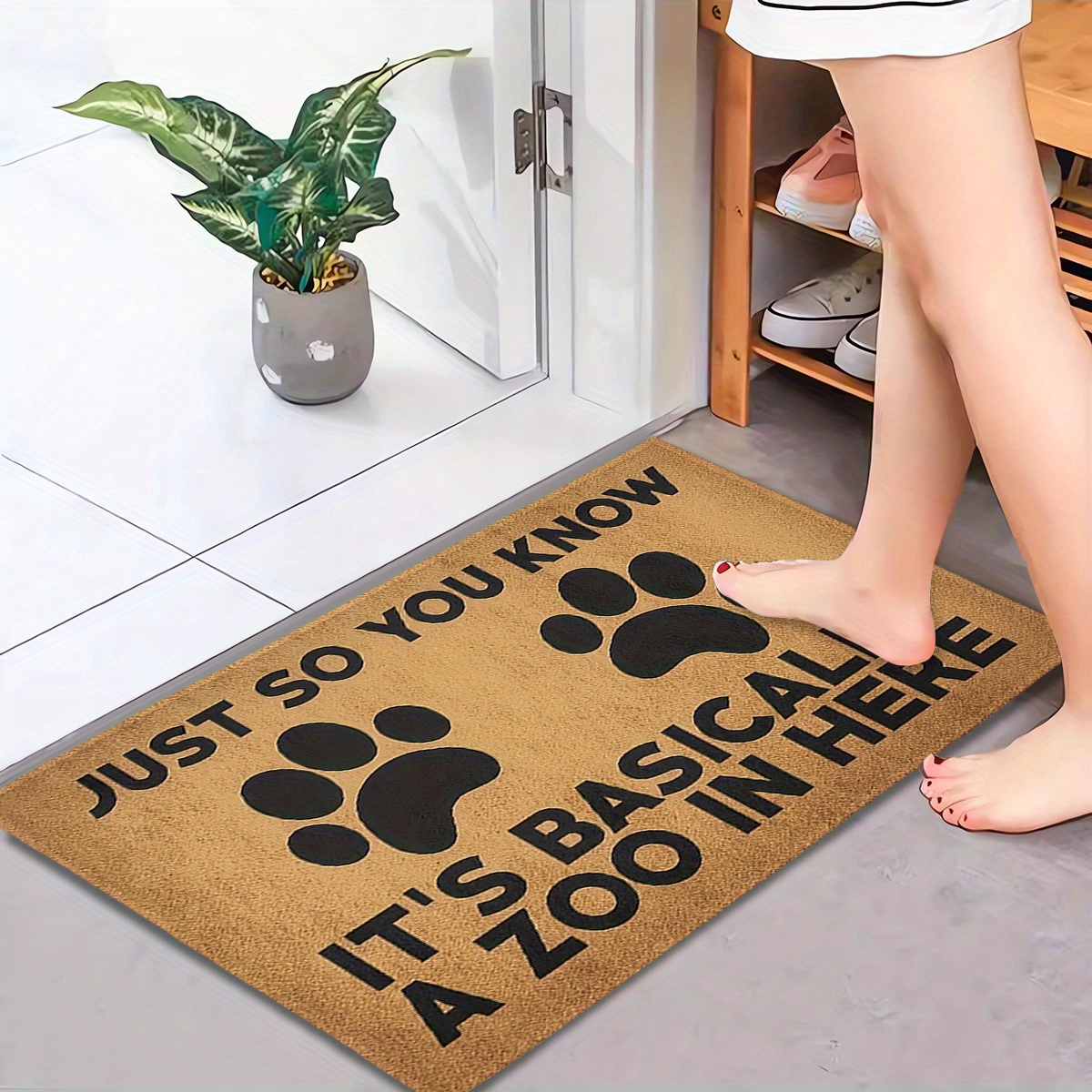 

Funny ' A Zoo In Here' Cat Paw Print - Non-slip, Absorbent, Easy Clean Rug For Entryway, Bedroom, Farmhouse