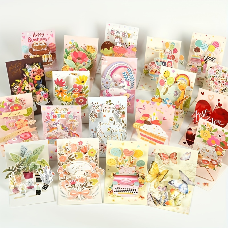 

[random Style 2pcs ] 20 Assorted Pop-up 3d Greeting Cards Random 2pcs, Handmade Greeting Cards With Flowers, Thank You Cards, Memorial Cards, Message Cards, Envelopes, Suitable For Any Occasion