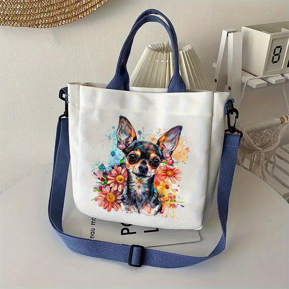 

1pc Chihuahua Tote Bag, Large Capacity, Lightweight Shoulder Bag For Travel/school, Handwash/, With Snap Closure, Women's Fashion Accessory