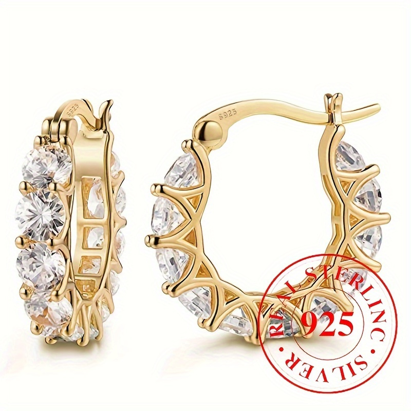 TEMU Delicate Synthetic Zirconia Embellished Hoop Earrings - 925 Sterling Silver Hypoallergenic Jewelry For Sensitive, Elegant , Perfect Female Gift