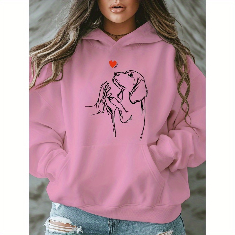 

Plus Size Hooded Sweatshirt Dog Graphic - Fall/ Pullover , Oversized For