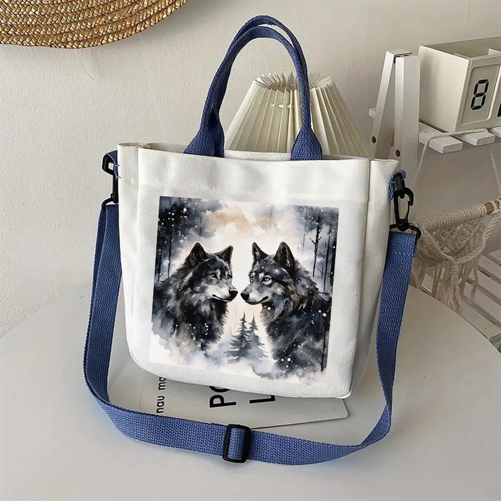 

1pc Wolf Design Tote Bag, Large Capacity Lightweight Crossbody Handbag With Closure, Casual Practical Commuter Shoulder Bag, Travel Tote Bag | Artistic Illustration Tote | Sturdy Handle Bag