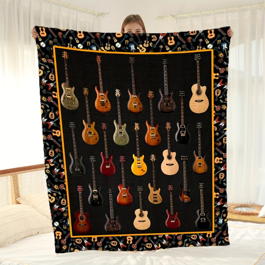 

1pc Guitar Pattern Fleece Blanket, Soft And Warm Blanket For Nap, Sofa, Office Bed, Camping And Travel, Multi- Gift Blanket, Suitable For All