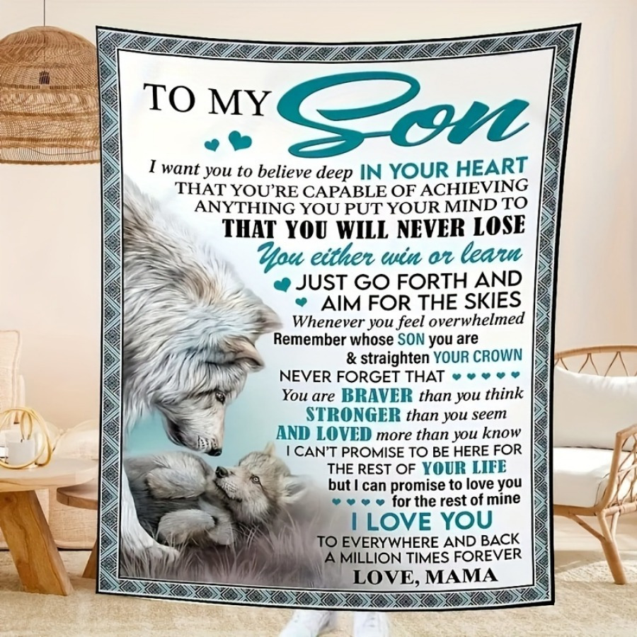 

Wolf Fleece Blanket For Son Mom, Polyester , , Camping & Use - 1pc