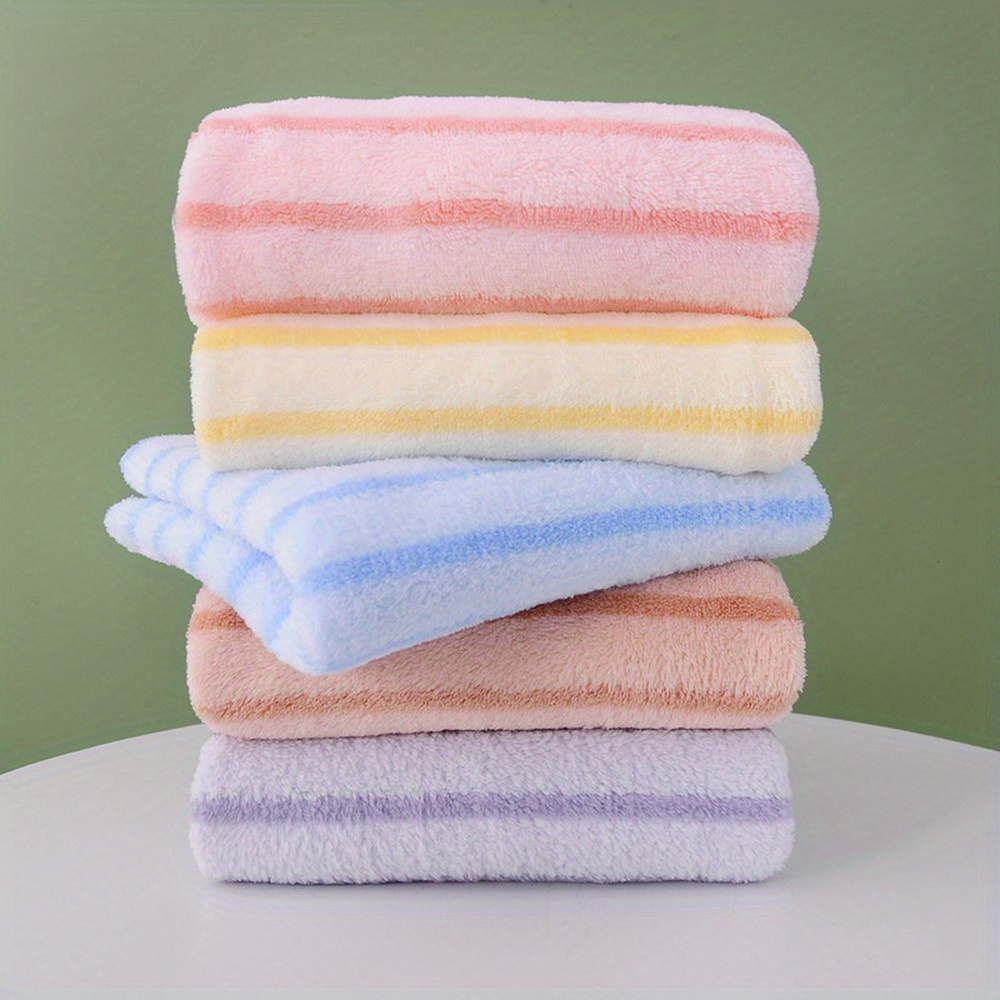 TEMU 5pcs Ultra Soft Cotton Towel Set - Lightweight Absorbent, Striped Design For Modern Bathrooms - Perfect Gift For Halloween, Thanksgiving And Christmas, Bathroom Towel Rack Set