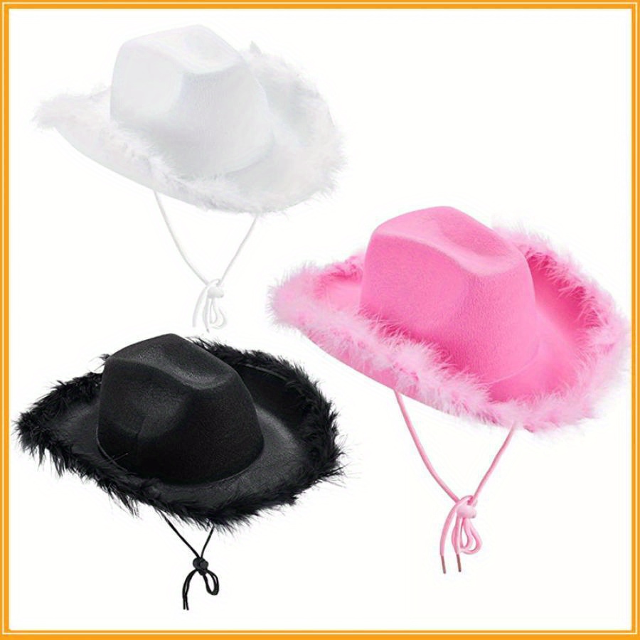 6 pack cowboy hat boa cowgirl hat felt feather women western  display picture 3