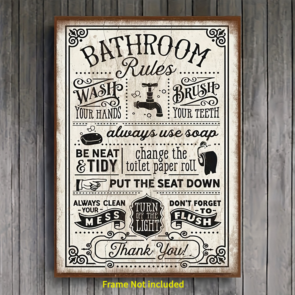 

1pc Wooden - Bathroom Rules , Decor, Ready To - For , , Decoration, Him (11.8x15.7inch)( )