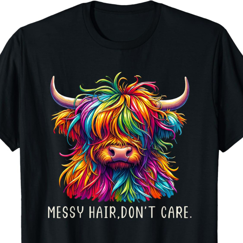 

Ewhhighland Cow Messy Hair Colorful T-shirt