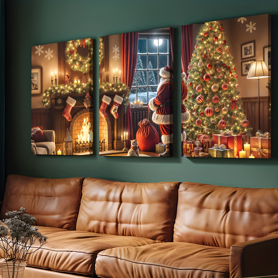 

3 Christmas Eve Decoration Paintings, And Fireplace , Decoration Art Suitable For Decorating , Decoration Art That In And Bedrooms,