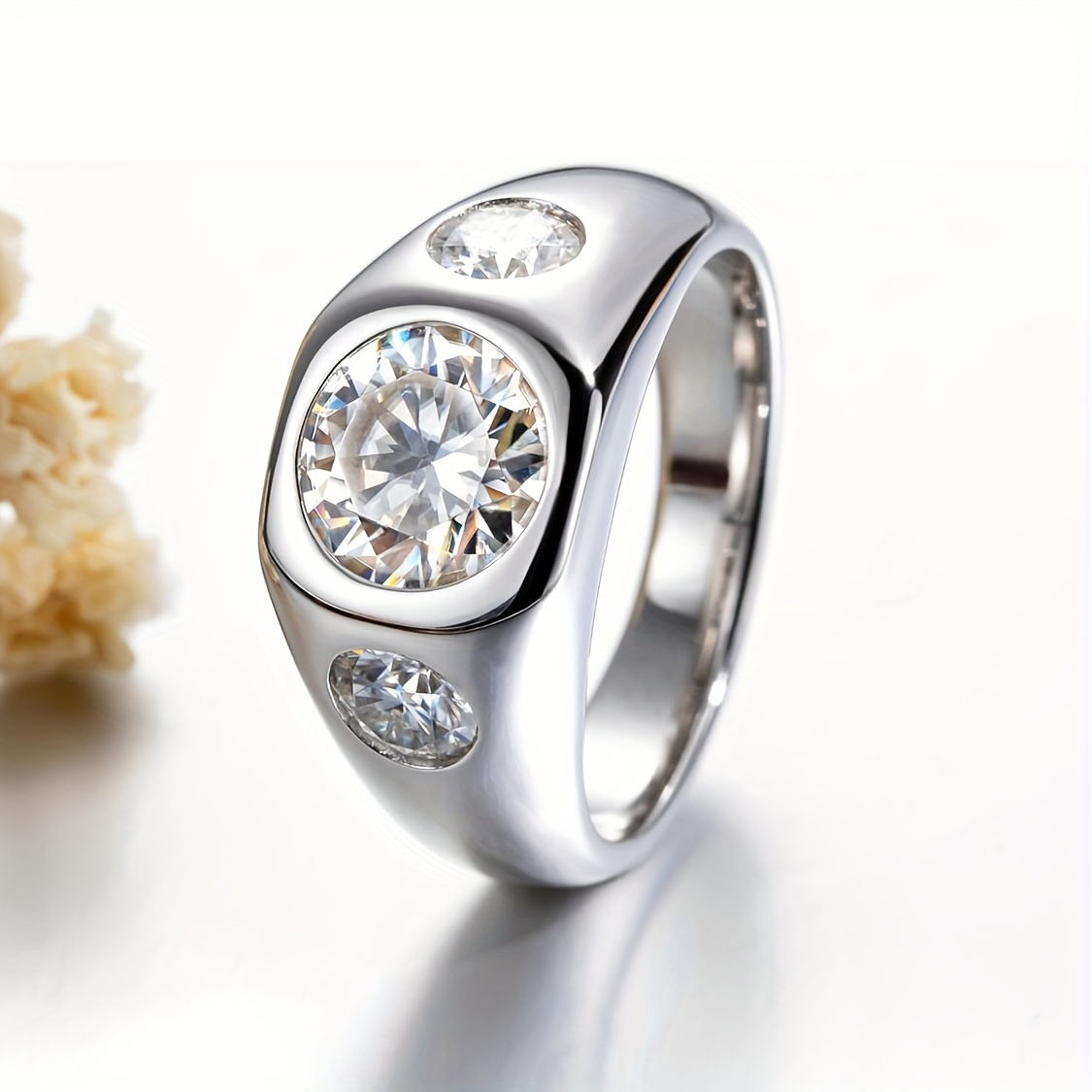 Image of 1pc S925 Sterling Silvery 3 Carat Moissanite Ring For Men - Perfect For Engagement, Anniversary, Birthday, Wedding, Party Favors - No Electricity Or Feathers Required