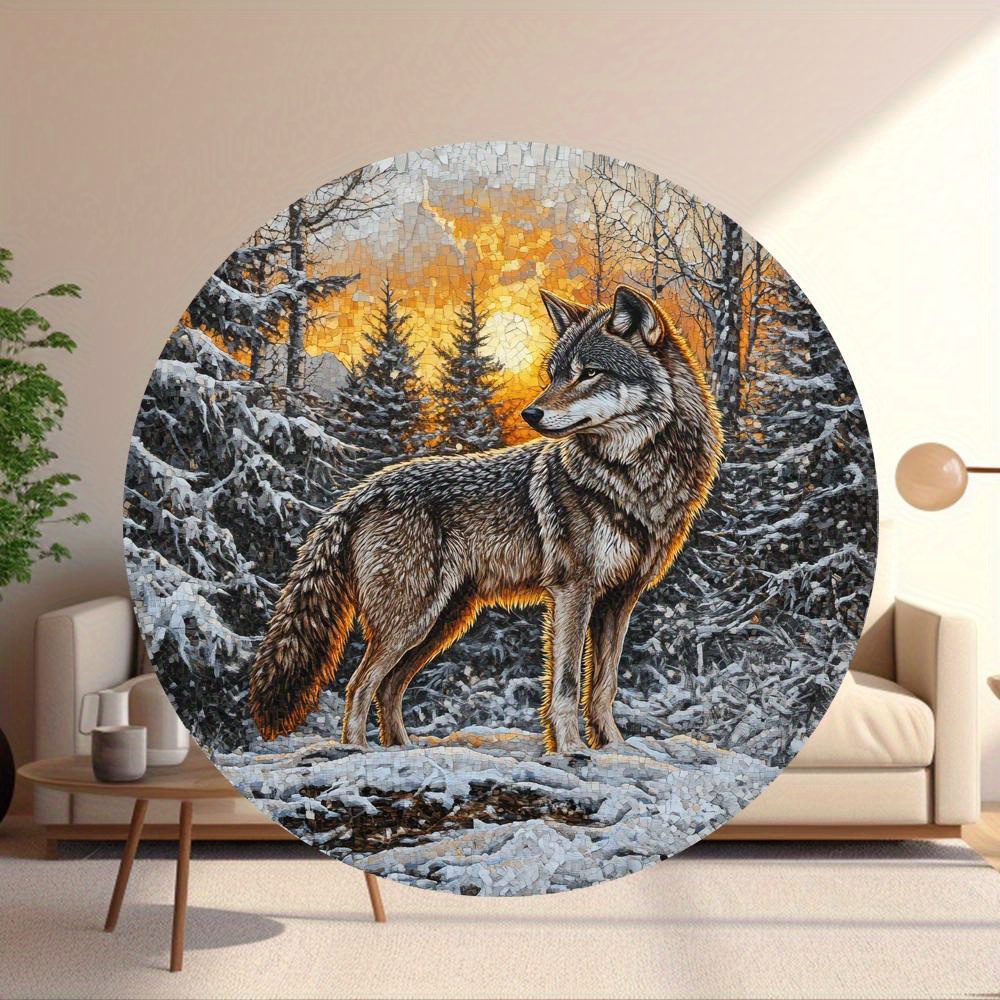 

Round Wolf Art Set, Decor, Printed Plywood, 20cm , Decor For And