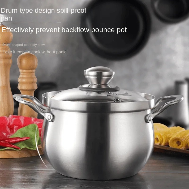 versatile stainless steel cooking pot with lid non stick   soups   noodles compatible with induction gas stoves steamers kitchen utensils hot pot details 0