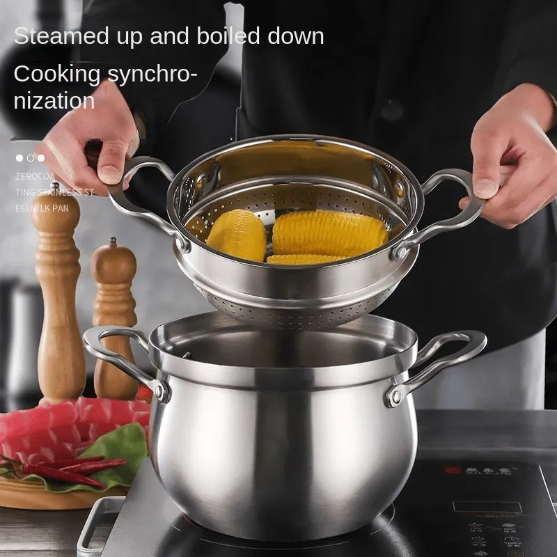 versatile stainless steel cooking pot with lid non stick   soups   noodles compatible with induction gas stoves steamers kitchen utensils hot pot details 1