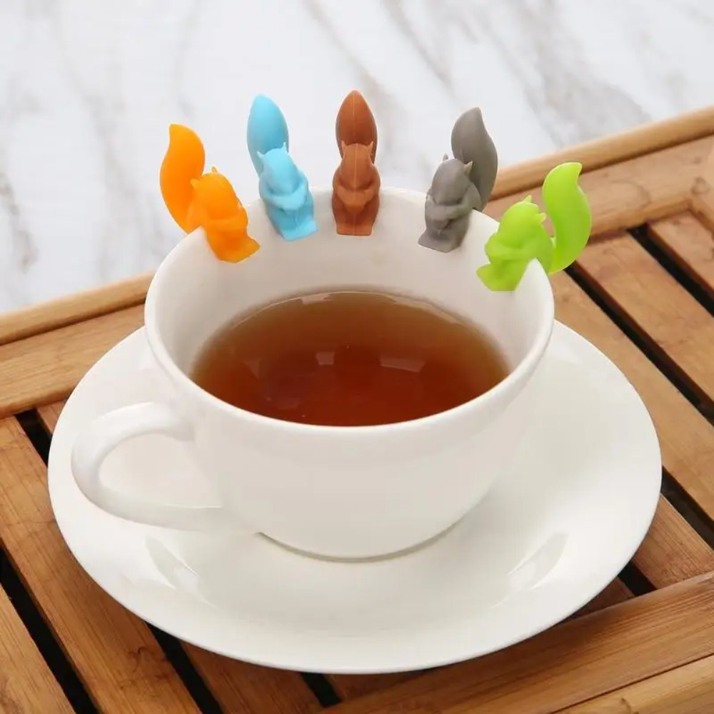 silicone squirrel shaped tea bag holders set of 5 tea accessories for cup decoration tea bag identifier clips practical teaware gift details 0