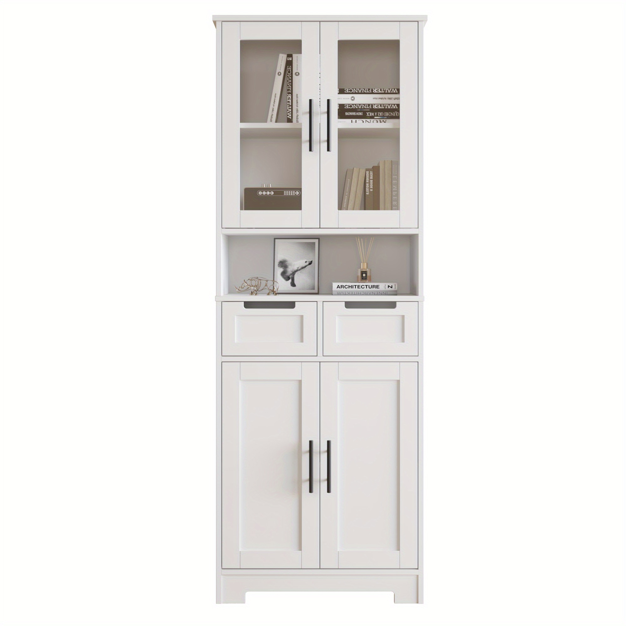 Image of Tall Storage Cabinet With 2 Drawers & , Bathroom Cabinet With Doors, Cupboard, Floor Cabinet For Living Room, Dining Room, Entryway, White