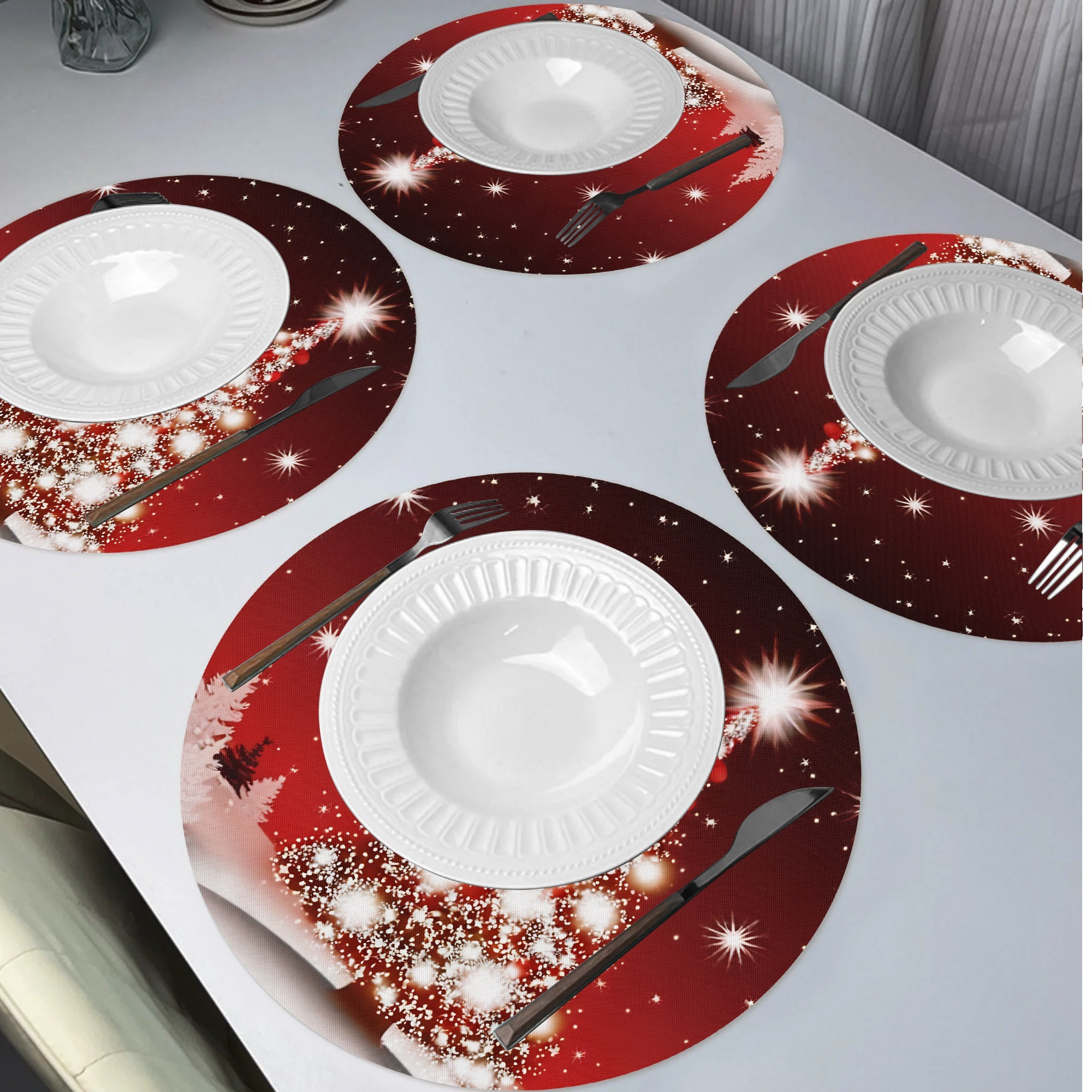 

4- Christmas And Placemats, 12x18 , Table , Washable Decor