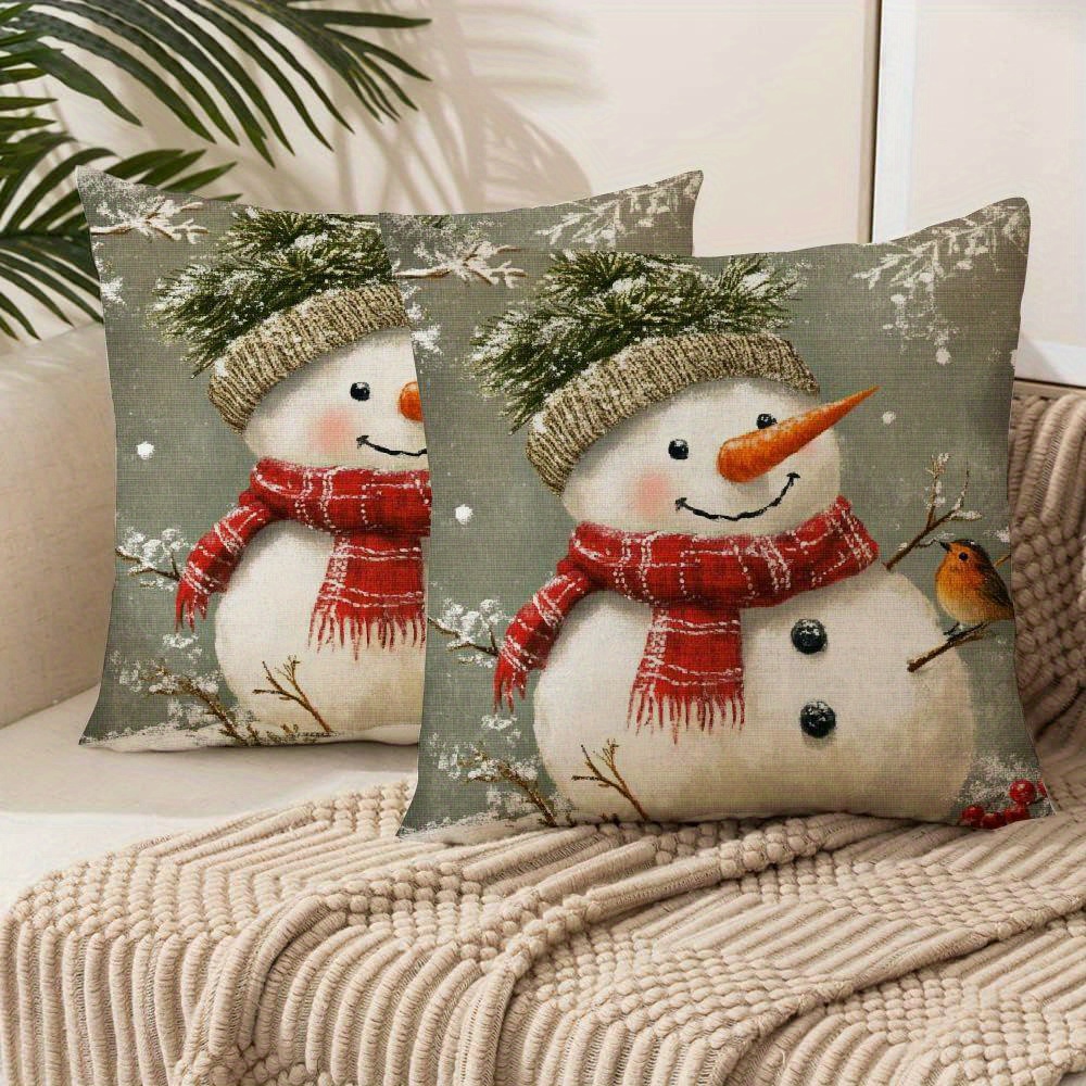 

Set Of 2 Snowman & , 18x18 , Polyester, , , Zippered, For Sofa & Types