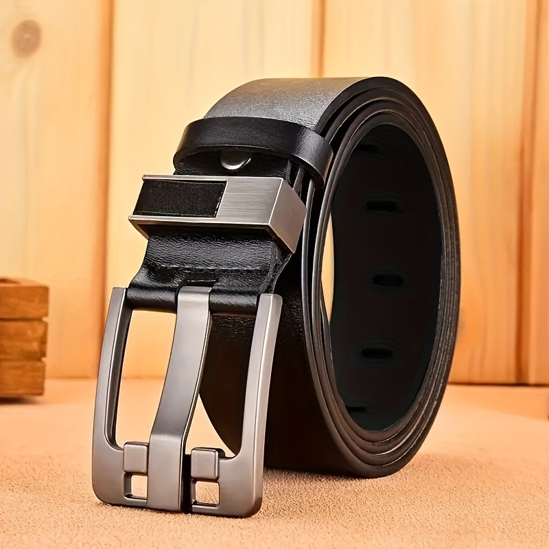 

[1pc Men's Leather Belt] 1pc Men's Black Pu Leather Belt With Square Alloy , Non-washable, Regular Fit, Valentine's Day, Lunar New Year, And Rugby Events