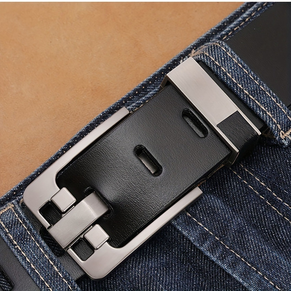 TEMU Men's Casual Genuine Leather Belt With Vintage Alloy Square Buckle - Belt For Men, Durable Cowhide Material, Normal Fit