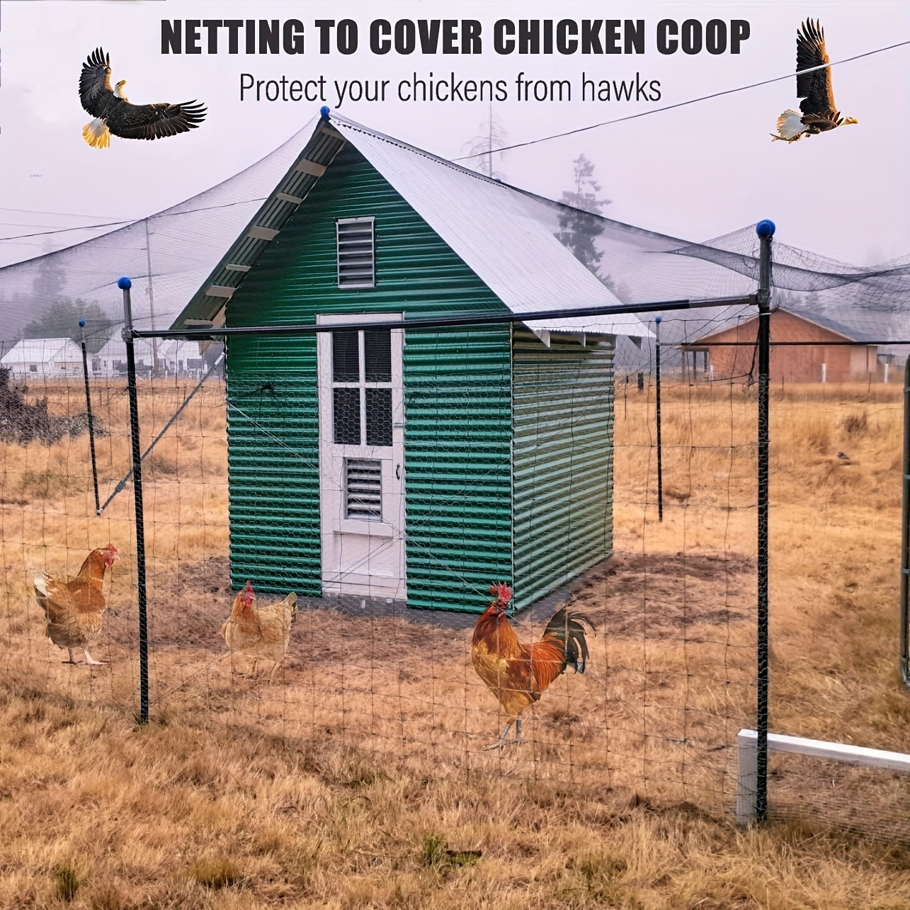 

25x50ft Nylon Poultry Netting, & Reusable Bird Net For Chicken Coop, Outdoor Plant Protection, Deer & Squirrel Barrier, , Home & Commercial Use