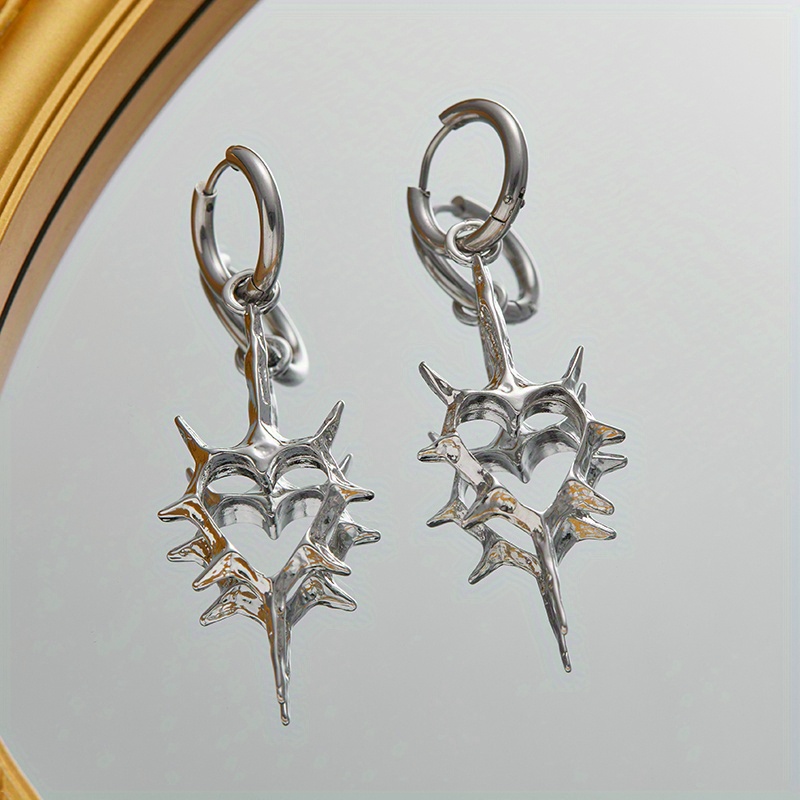 TEMU Pendentif à cœur creux et épines, style punk simple et tendance pour femmes, boucles d'oreilles, accessoires de bijoux pour vêtements de tous