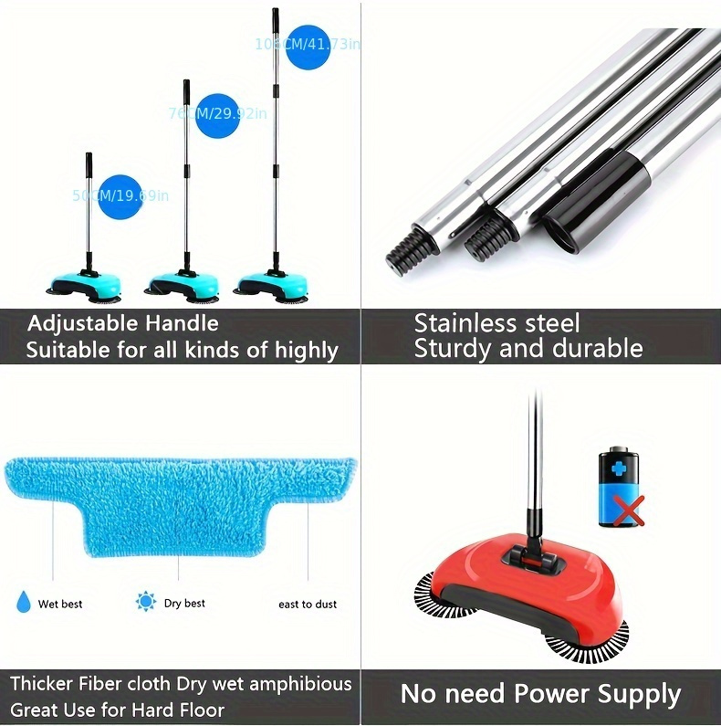 3 in 1 multifunctional hand push sweeper vacuum mop set removes garbage pet   wet dry use for hardwood tile floors   1 2   cloths cleaning supplies tools details 2