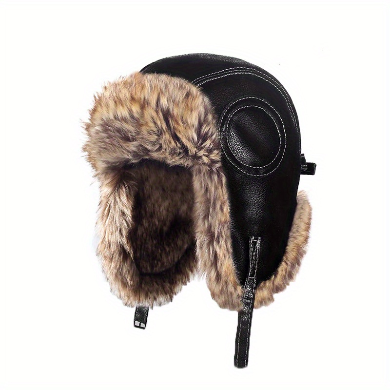 

1pc Thickened Leather Hat, Suitable For Men's Winter Warm Ear Protection Hat In And Snowy Weather, For Gifts