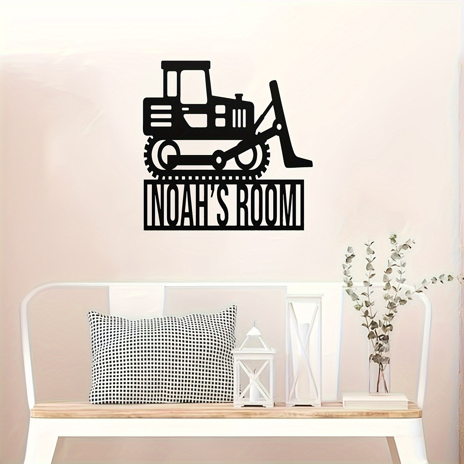 bulldozer door hanger with personalized name iron construction decor weather resistant black metal wall art   14 contemporary customizable truck initial plaque for residential and commercial spaces details 1