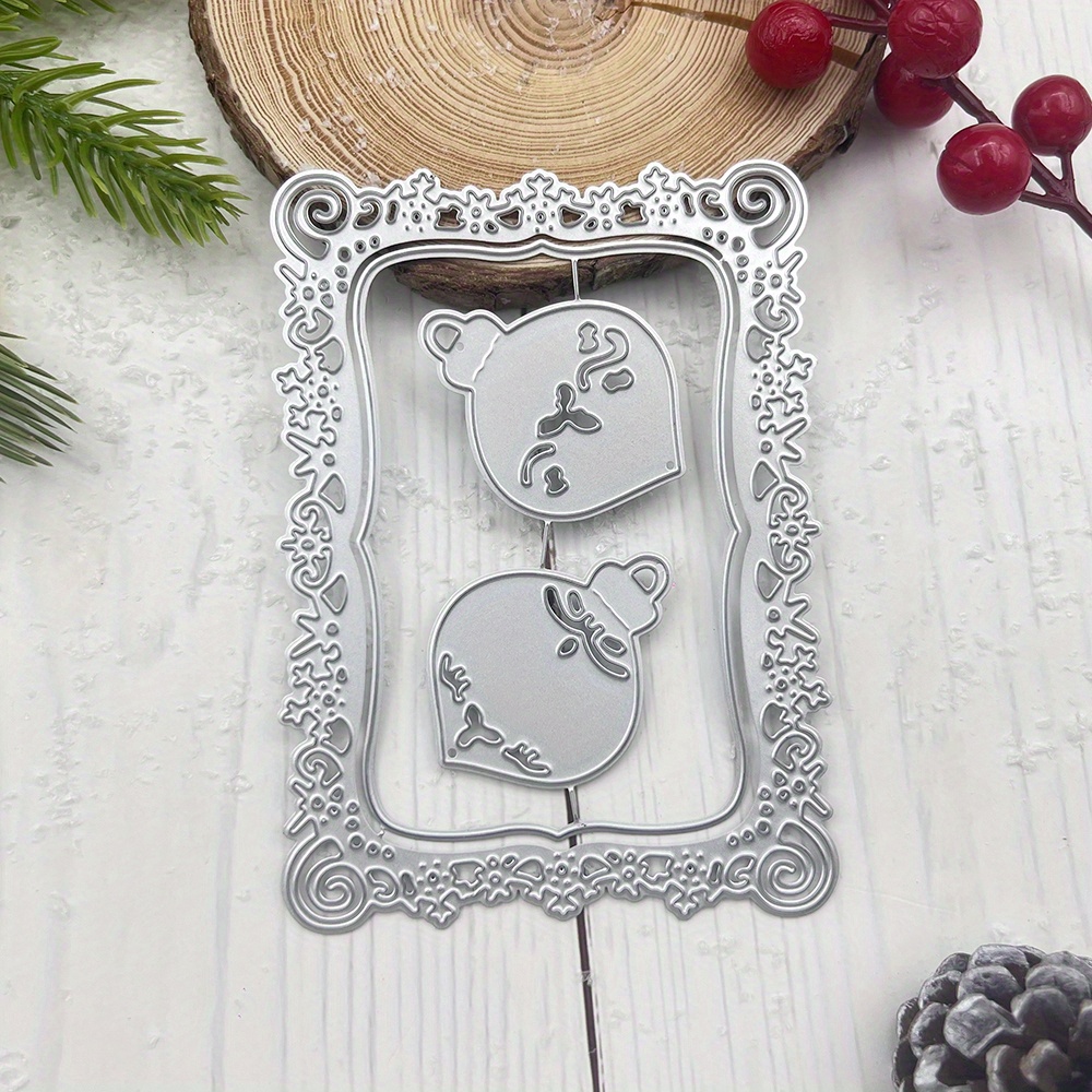 

【christmas】1pc Christmas Lace Frame Metal Die Cuts, Snowflakes Balls Edge Hole Rectangular Frame Cutting Dies Cut Stencils For Diy Scrapbooking Album Decorative Embossing Paper Dies Card Making