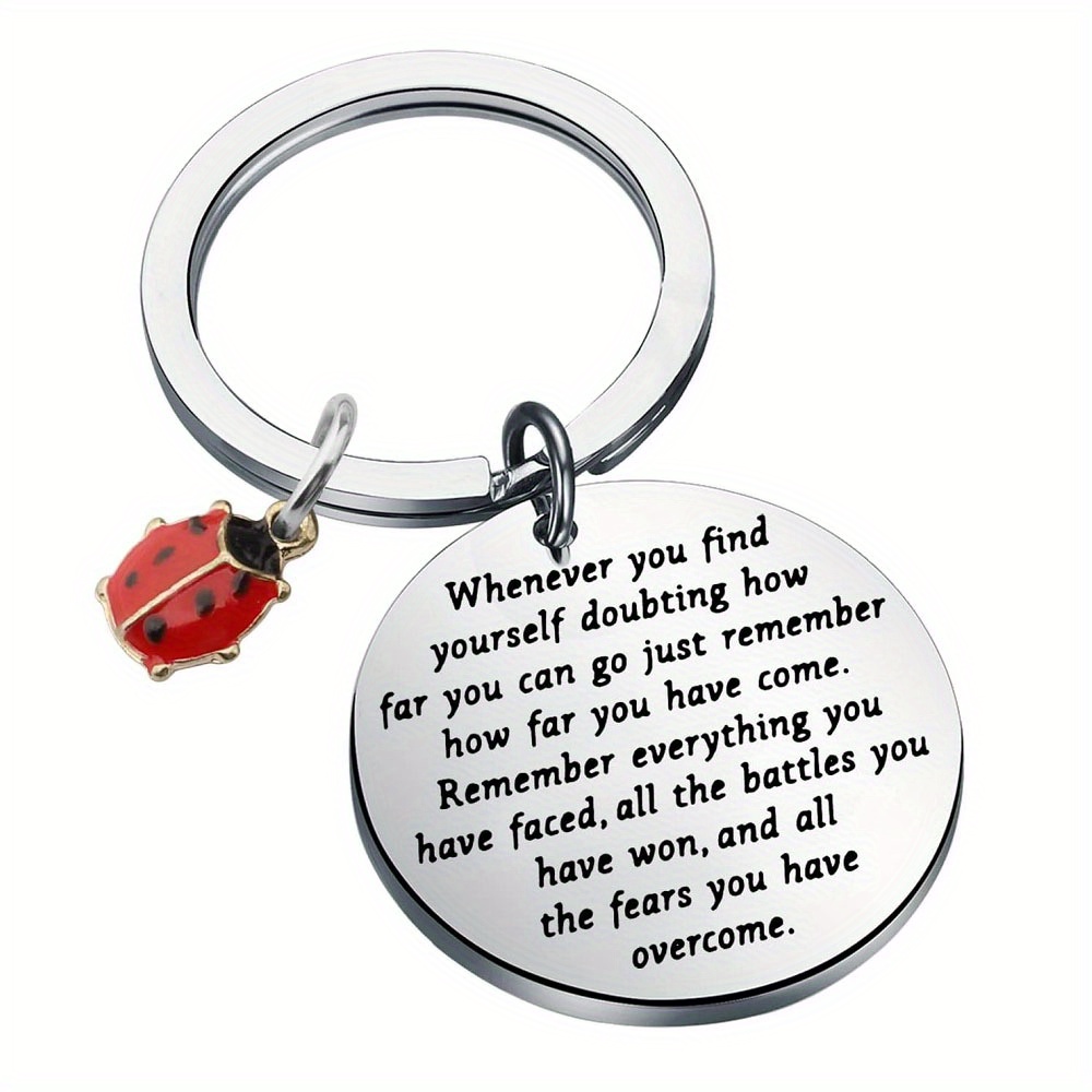 

Inspirational Red Steel Keychain - Round ' You ' Motivational For Women