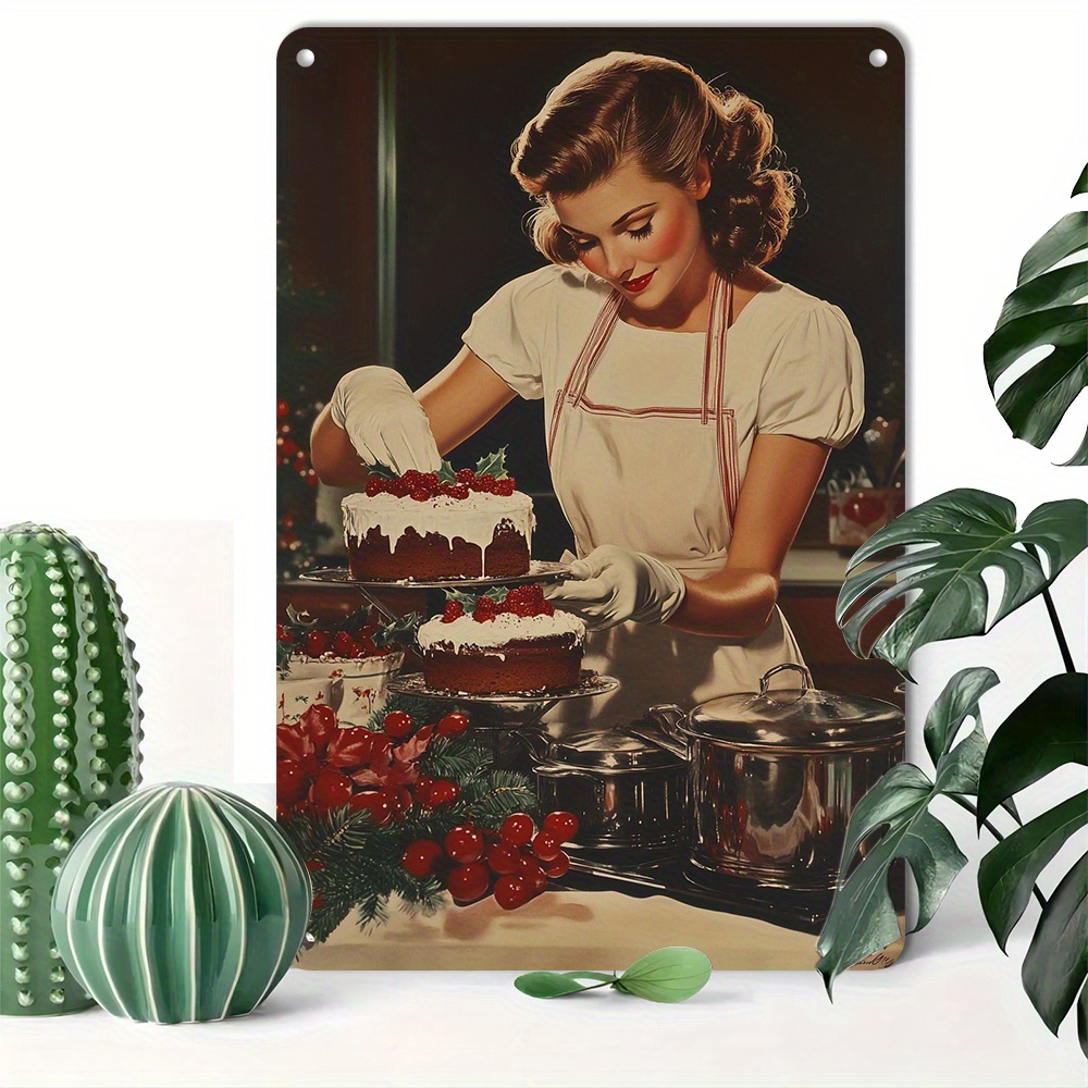 

1pc, Vintage Christmas Baking Tin Sign, 8x12inch Aluminum Metal , & Bar Decor, Reusable Plaque With Mixed Colors