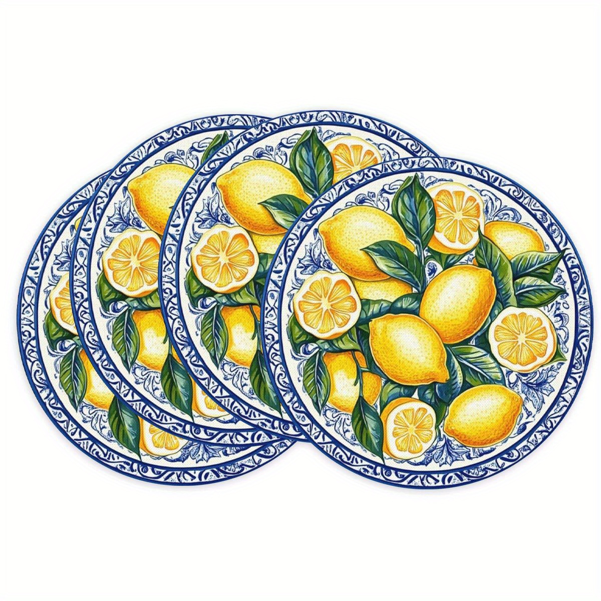 

4pcs Realistic Hand Lemon Pattern Round Placemats Table Mats Heat Resistant Washable Placemats For Dining Decoration 15 Inch