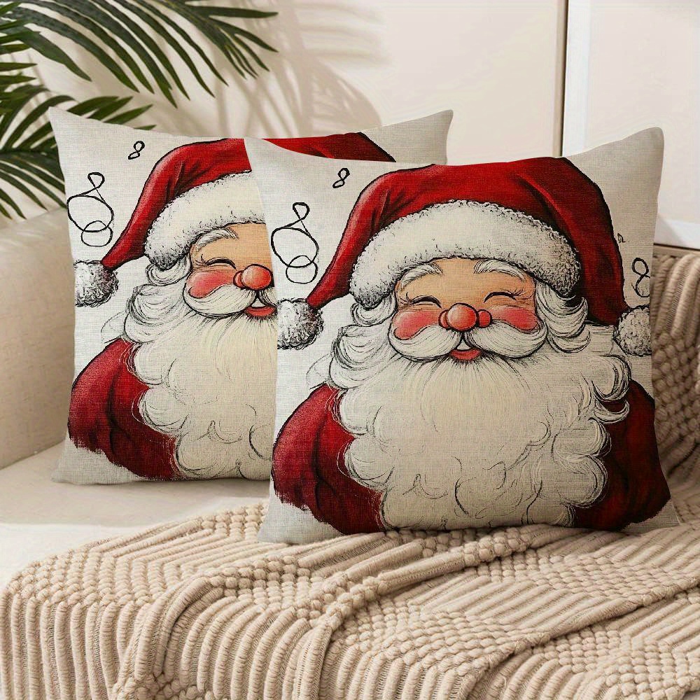 

2pcs Santa Claus Hat Throw Pillow Covers - Soft Plush, Zip Closure, Machine Washable For Sofa & Outdoor Decor, Short Plush, Decorative