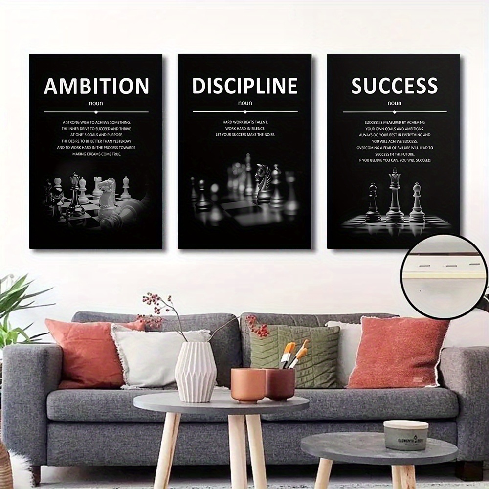 TEMU 3pcs Framed Modern Wall Art, Decorative Artwork, Discipline Print Posters, Success Canvas Artwork Paintings, Wall Decor, Paintings, Room