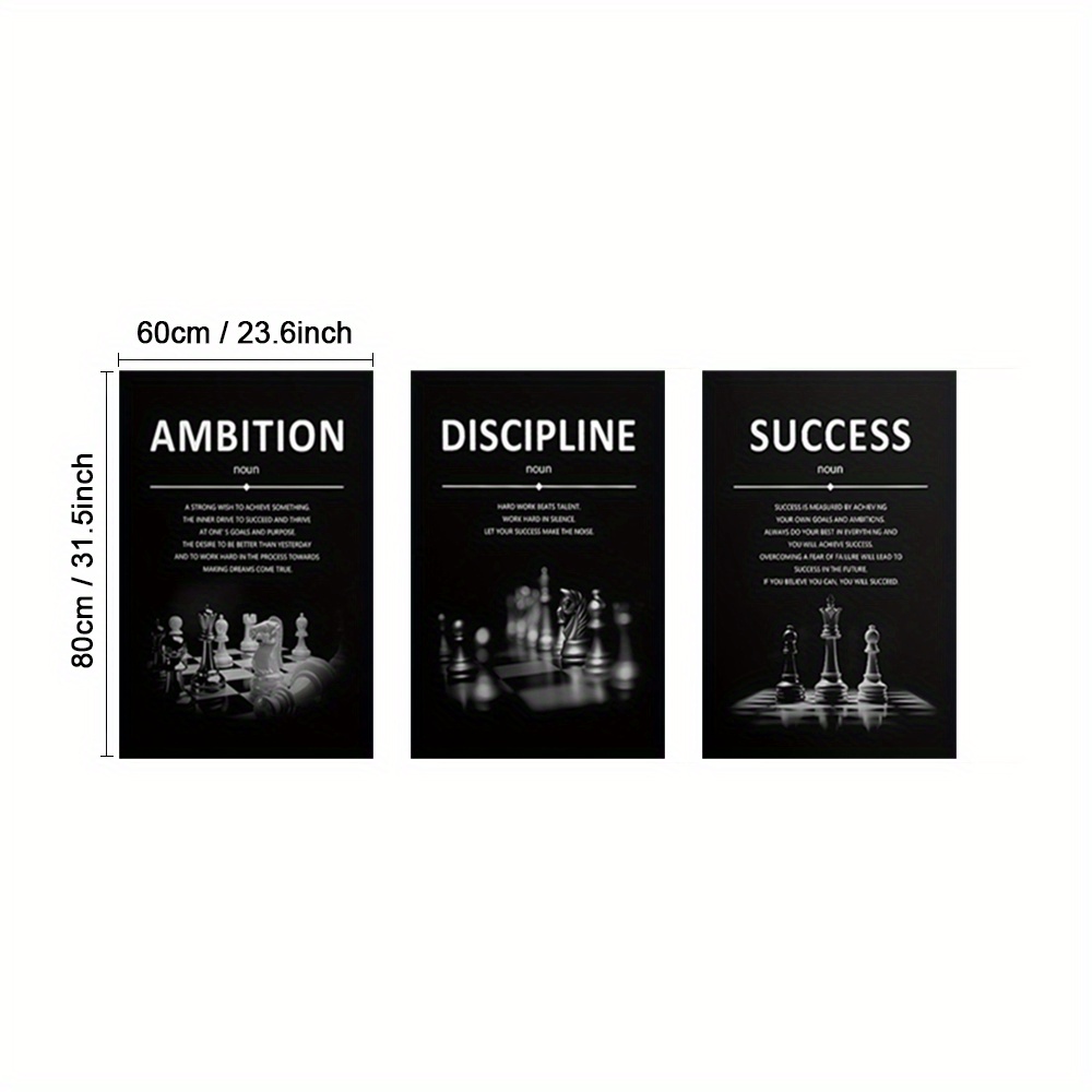 TEMU 3pcs Framed Modern Wall Art, Decorative Artwork, Discipline Print Posters, Success Canvas Artwork Paintings, Wall Decor, Paintings, Room