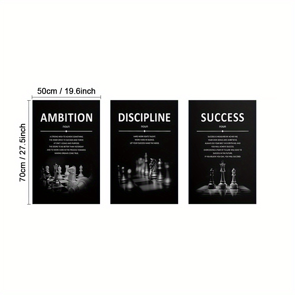 TEMU 3pcs Framed Modern Wall Art, Decorative Artwork, Discipline Print Posters, Success Canvas Artwork Paintings, Wall Decor, Paintings, Room
