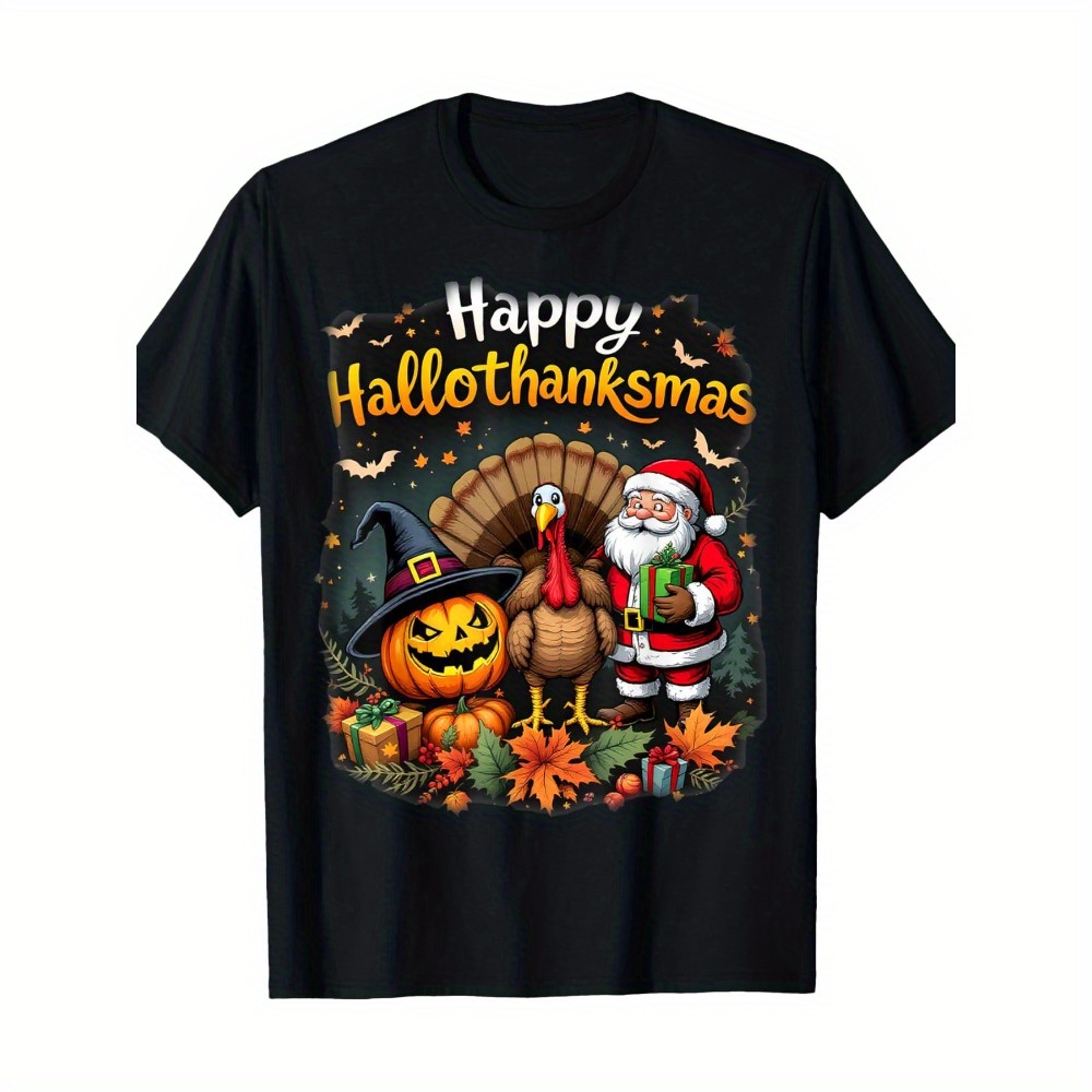 

Happy Thanksgiving Halloween Merry Christmas T-shirt-220g Cotton