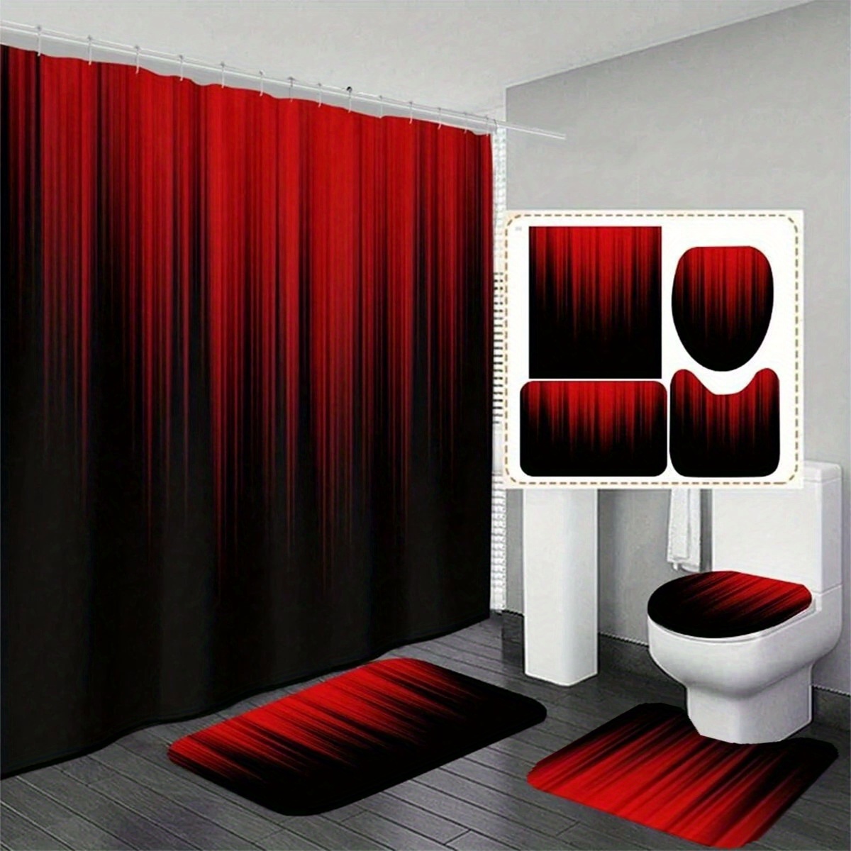 

1pc/3pcs/4pcs Bathroom Curtain Digital Printing Polyester Waterproof Shower Curtain No Punching Bathroom Curtain