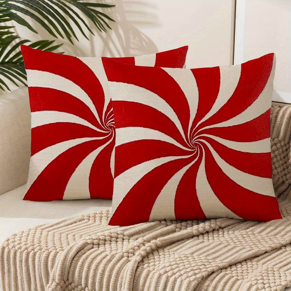 

2pcs Traditional Christmas Pillow Covers, Red And White Design, Machine Washable Polyester Throw Pillow Cases With Zipper Closure For Living Room, Festive Holiday Decor