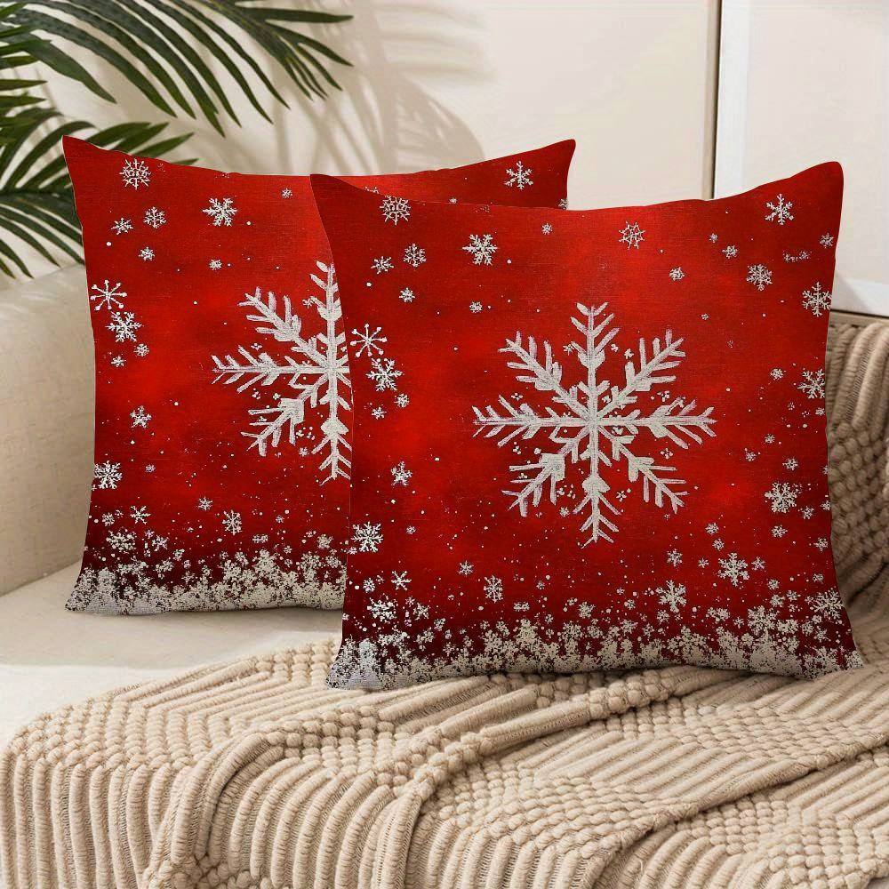 

2-pack Traditional Red Floral Snowflake Throw Pillow Covers, Polyester Zippered Cushion Cases For Living Room Decor, Machine Washable, Woven Fabric