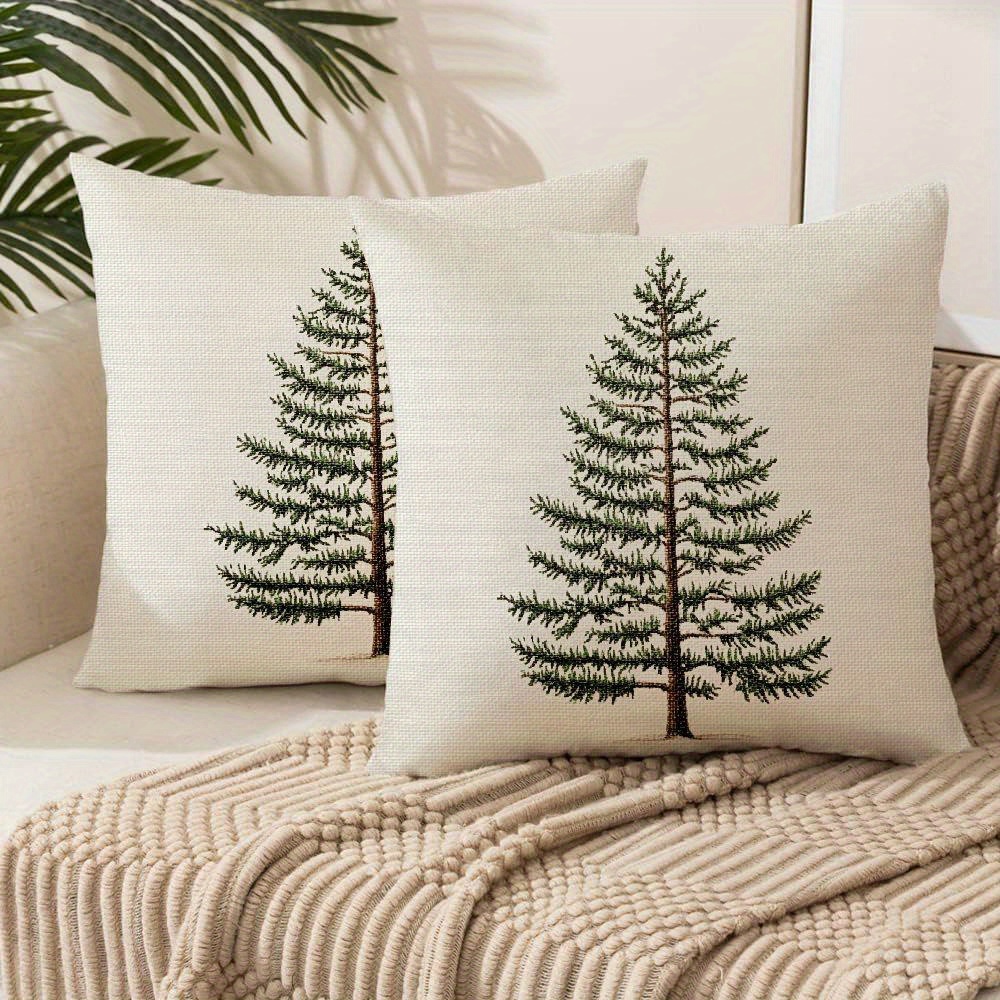 

2-pack Traditional Christmas Tree Pillow Covers, Polyester Throw Pillow Cases, 18x18 Inches, Zippered Cushion Covers For Home Sofa, Couch, Outdoor Decor, Machine Washable